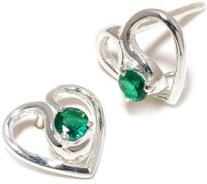 Sterling Silver Emerald Gemstone Stud Earrings