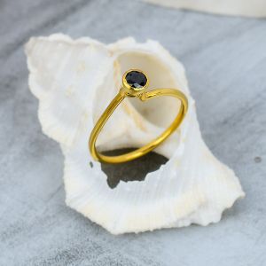 Sterling Silver Gold Plated Black Onyx Gemstone Ring