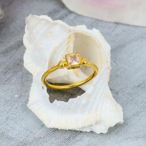 Sterling Silver Golden Topaz Gemstone Baguette Ring