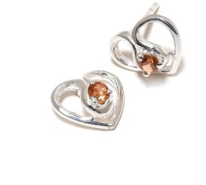 Sterling Silver Golden Topaz Gemstone Stud Earrings
