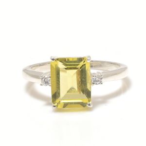 Sterling Silver Lemon Topaz Gemstone Radiant Ring