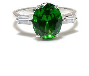 Sterling Silver Oval Cut Emerald Gemstone Ring