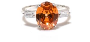 Sterling Silver Oval Cut Orange Topaz Gemstone Ring