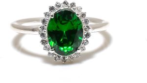 Sterling Silver Oval Shape Emerald Gemstone Ring