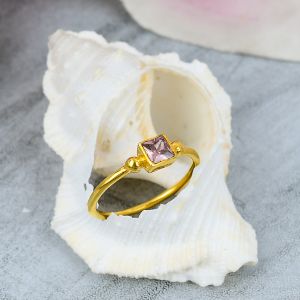 Sterling Silver Pink Amethyst Gemstone Baguette Ring