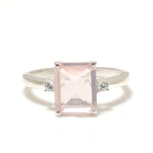 Sterling Silver Rose Quartz Gemstone Radiant Ring