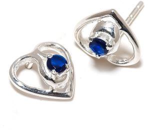 Sterling Silver Sapphire Gemstone Stud Earrings