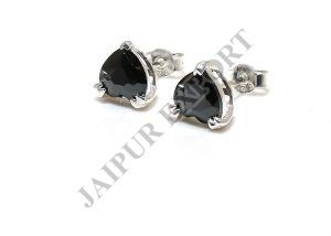 Heart Shape Sterling Silver Black Onyx Gemstone Stud Earrings