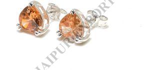 Heart Shape Sterling Silver Golden Topaz Gemstone Stud Earrings