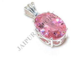 Oval Shape Sterling Silver Pink Sapphire Gemstone Pendant