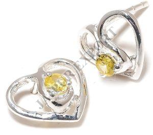 Sterling Silver Citrine Gemstone Stud Earrings