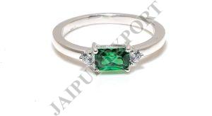 Sterling Silver Cubic Zirconia Emerald Gemstone Ring