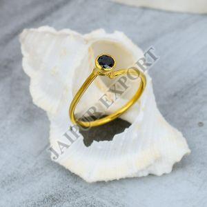 Sterling Silver Gold Plated Black Onyx Gemstone Ring