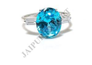 Sterling Silver Oval Cut Blue Topaz Gemstone Ring