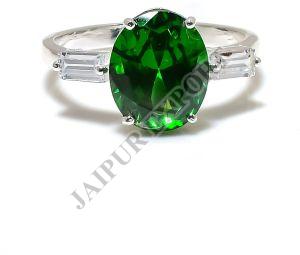 Sterling Silver Oval Cut Emerald Gemstone Ring