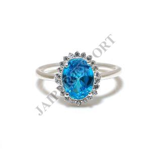 Sterling Silver Oval Shape Blue Topaz Gemstone Ring
