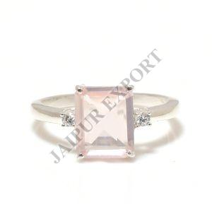 Sterling Silver Rose Quartz Gemstone Radiant Ring