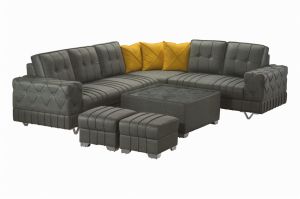 Coral L Shape Sofa With Centre Table & 2 Puffs