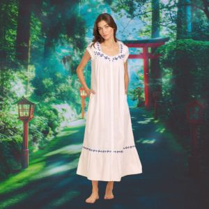 Cotton Embroidery Night Gown, Sleeve Type : Half Sleeves