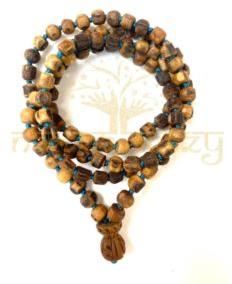 Hand-Knotted 108-Bead Sacred 6mm &amp;amp; 8mm Tulsi Wood Hand-Carved Rough Beads Japa Mala Meditation