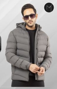 Mens Grey Full Sleeve Puffer Jacket