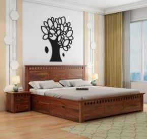 Chinar Design Wooden Double Bed