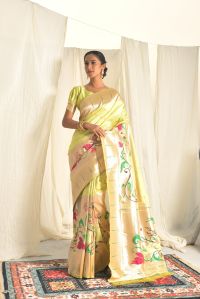 AF283 Ladies Lemon Zari Woven Banarasi Silk Paithani Saree With Blouse