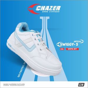 Chazer Synthetic Leather Swiggy-5 Ladies Casual Shoes, Color : White, Sky Blue