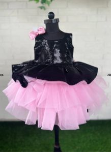 Girls Black Pink Party Wear Frock