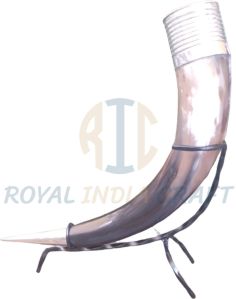 Drinking Horn With White Metal Cap & Tip