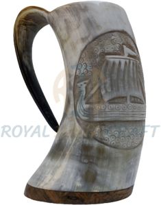 Engraved Horn Mug with Wooden Base