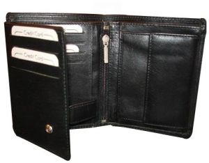 Mens Black Trifold Leather Wallet, Technics : Machine Made