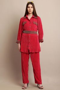 Hand Embroidered Crinkle Silk Indo Western Co-Ord Set