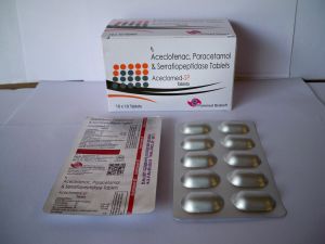 Aceclofenac Paracetamol Serratiopeptidase Tablet, Packaging Type : Strips