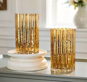 Glass Flower Vase With Golden Finished