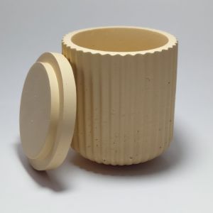 Ribbed Cylindrical Concrete Candle Jars With Lid / Holders