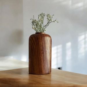 Plain Polished Wooden Flower Vase For Decoration