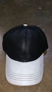 Mens Black & White Leather Cap