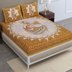 Cotton Jaipuri Print Double Bedsheet For Home