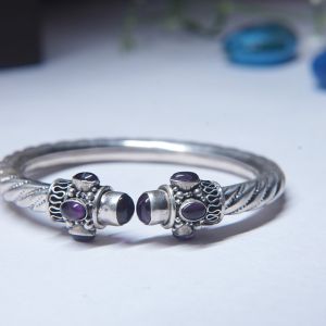 Regal Amethyst Twisted Silver Bangle, Gender : For Female