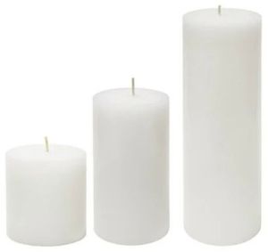 Plain Paraffin Wax White Unscented Pillar Candle, Packaging Type : Box