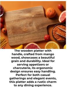 Wooden Platter With Handle Crafted From Mango Wood