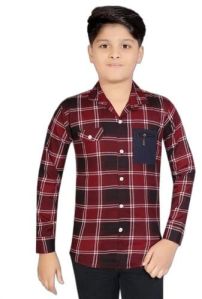 Checked Collar Neck Boys Cotton Check Shirt, Sleeve Type : Full Sleeve