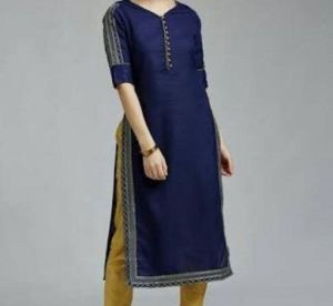 Ladies Blue Cotton Kurti, Sleeve Type : Half Sleeve