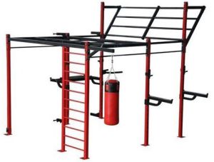 Metal Powder Coated Fitness Crossfit Cage, Color : Black, Red