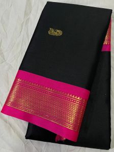 Black & Pink Cotton Silk Saree