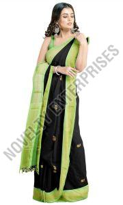 Black & Green Cotton Silk Saree, Packaging Type : Corrugated Box