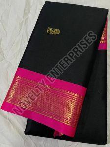 Black & Pink Cotton Silk Saree, Packaging Type : Corrugated Box