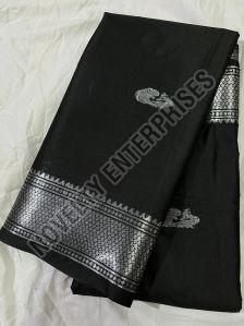 Black & Silver Cotton Silk Saree, Packaging Type : Corrugated Box