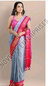 Grey & Pink Cotton Silk Saree, Packaging Type : Corrugated Box